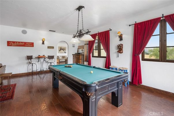 Billiard Table, Game Room, Interior, Pendant Lights, Wood Texture Flooring