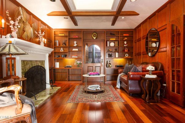 Fireplace, Interior, Recessed Lighting, Wooden Beams, Wood Texture Flooring, Wooden Walls