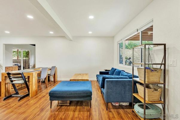 Dining room, Interior, Living room, Recessed Lighting, Wood Texture Flooring
