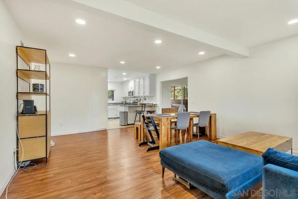 Dining room, Interior, Kitchen, Recessed Lighting, Wood Texture Flooring