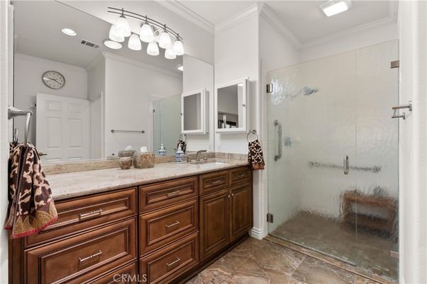 Bathroom, Dual Sink Vanities, Glass Shower, Interior, Recessed Lighting