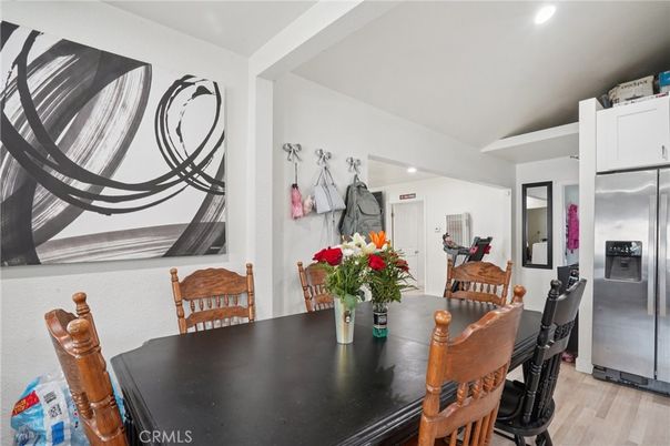 Dining room, Interior, Kitchen, Recessed Lighting, Stainless Steel Appliances, Wood Texture Flooring
