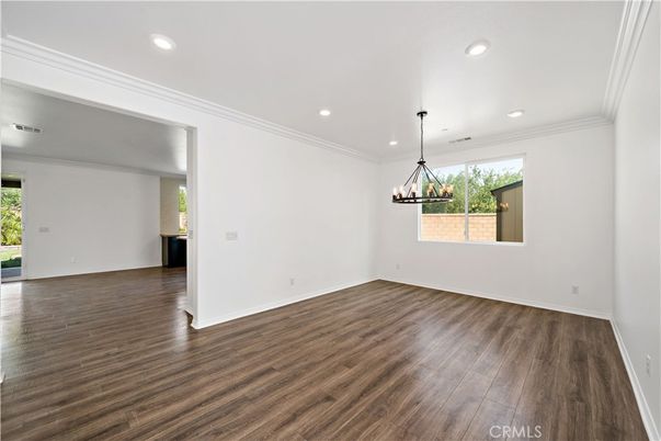 Empty room, Interior, Pendant Lights, Recessed Lighting, Wood Texture Flooring