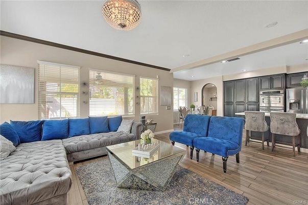 Dining room, Interior, Kitchen, Living room, Recessed Lighting, Stainless Steel Appliances, Wood Texture Flooring