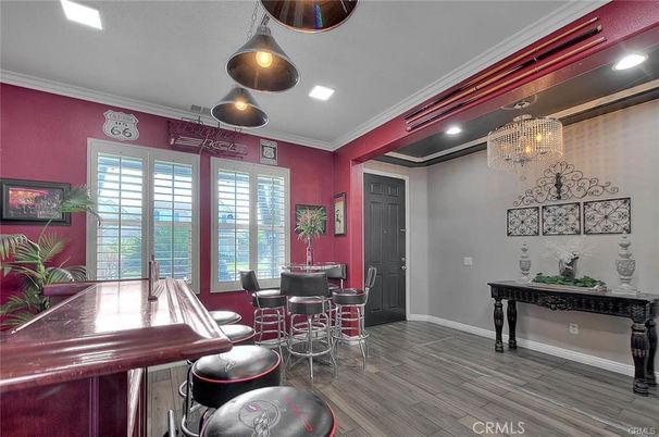 Chandelier, Dining room, Interior, Recessed Lighting, Wood Texture Flooring