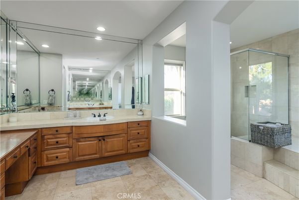Bathroom, Dual Sink Vanities, Glass Shower, Interior, Recessed Lighting