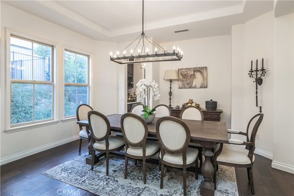 Chandelier, Dining room, Interior, Wood Texture Flooring