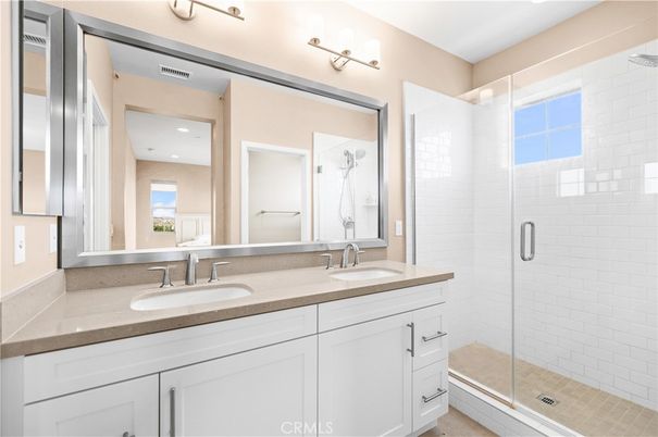 Bathroom, Dual Sink Vanities, Glass Shower, Interior, Recessed Lighting