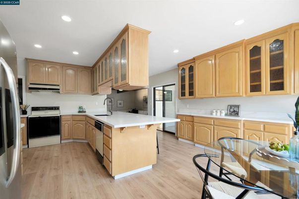 Interior, Kitchen, Recessed Lighting, Wood Texture Flooring