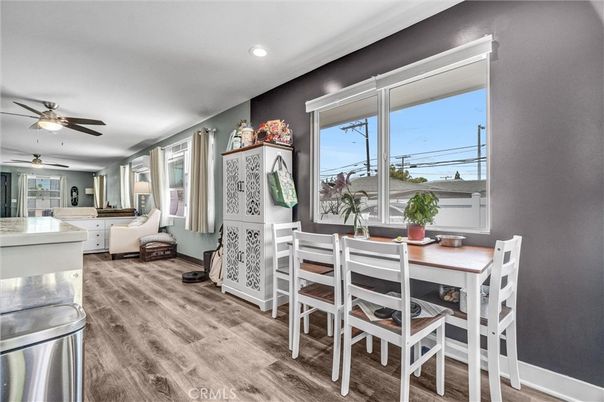 Dining room, Interior, Recessed Lighting, Wood Texture Flooring