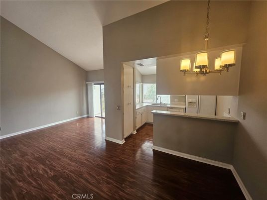 Empty room, Interior, Kitchen, Pendant Lights, Wood Texture Flooring