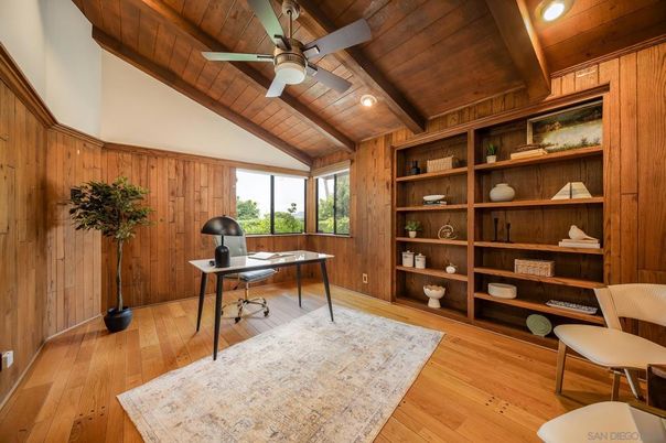 Home Office, Interior, Recessed Lighting, Wooden Beams, Wooden Ceilings, Wood Texture Flooring, Wooden Walls