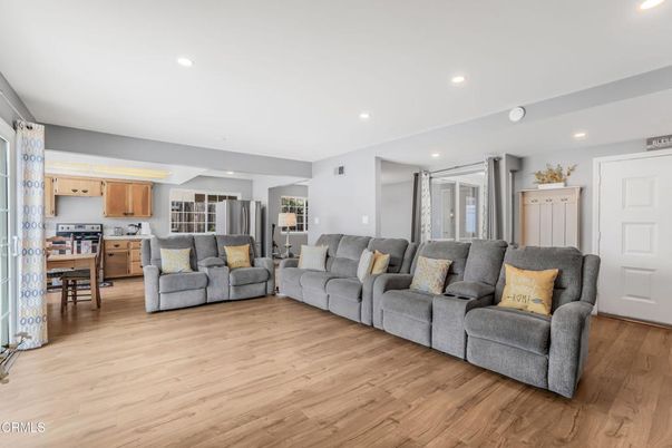 Dining room, Interior, Kitchen, Living room, Recessed Lighting, Wood Texture Flooring