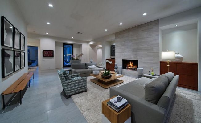 Fireplace, Interior, Living room, Recessed Lighting