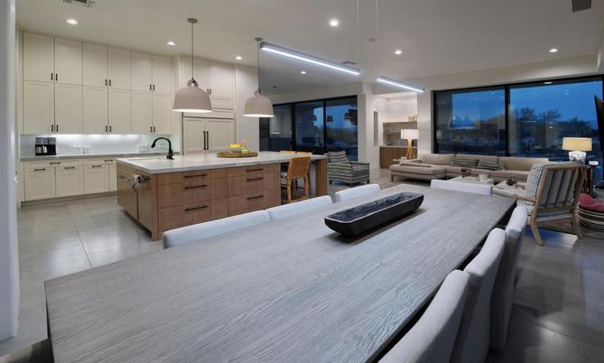 Dining room, Interior, Kitchen, Living room, Pendant Lights, Recessed Lighting, Stainless Steel Appliances