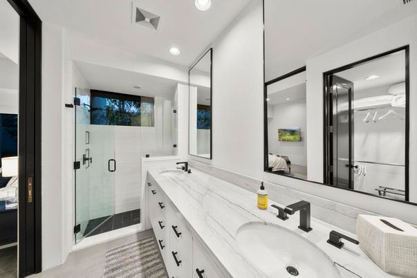 Bathroom, Dual Sink Vanities, Glass Shower, Interior, Recessed Lighting