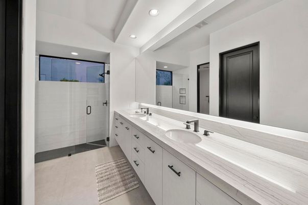Bathroom, Dual Sink Vanities, Glass Shower, Interior, Recessed Lighting