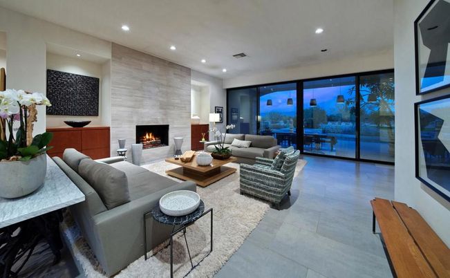 Fireplace, Interior, Living room, Recessed Lighting