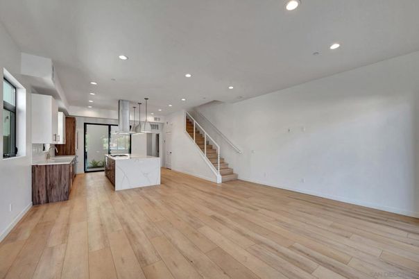 Interior, Kitchen, Pendant Lights, Recessed Lighting, Wood Texture Flooring