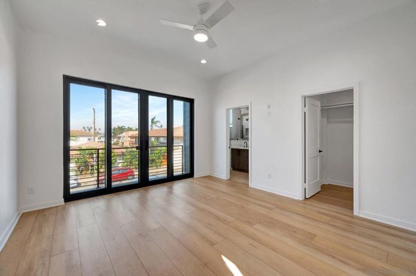 Bathroom, Empty room, Interior, Recessed Lighting, Wood Texture Flooring