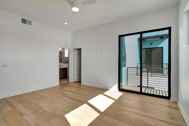 Bathroom, Empty room, Interior, Recessed Lighting, Wood Texture Flooring