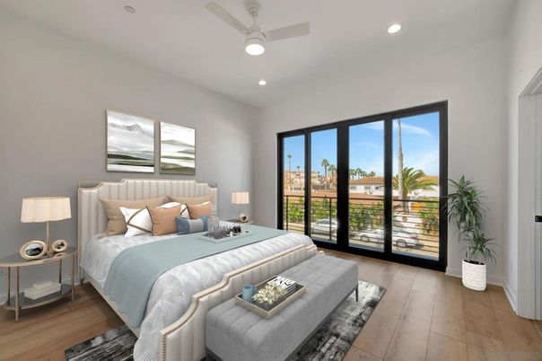 Bedroom, Interior, Recessed Lighting, Wood Texture Flooring