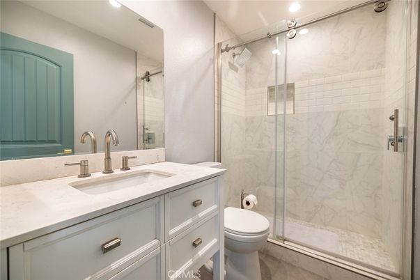 Bathroom, Glass Shower, Interior, Marble Walls, Recessed Lighting