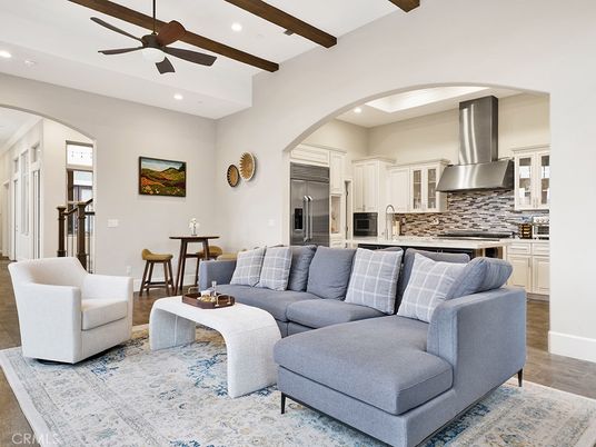 Interior, Kitchen, Living room, Recessed Lighting, Stainless Steel Appliances, Wooden Beams, Wood Texture Flooring