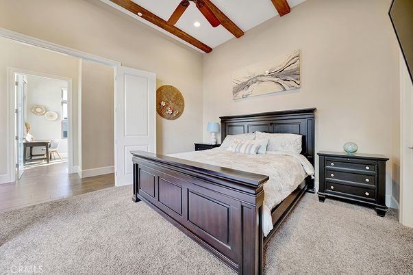 Bedroom, Interior, Recessed Lighting, Wooden Beams, Wood Texture Flooring