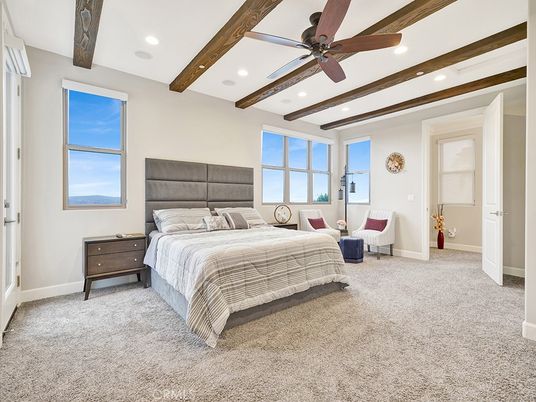 Bedroom, Interior, Recessed Lighting, Wooden Beams