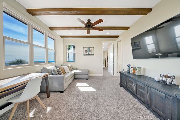 Home Office, Interior, Living room, Recessed Lighting, Water, Wooden Beams