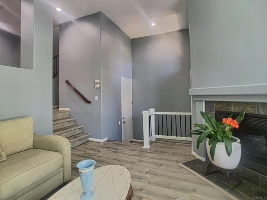 Fireplace, Interior, Recessed Lighting, Wood Texture Flooring