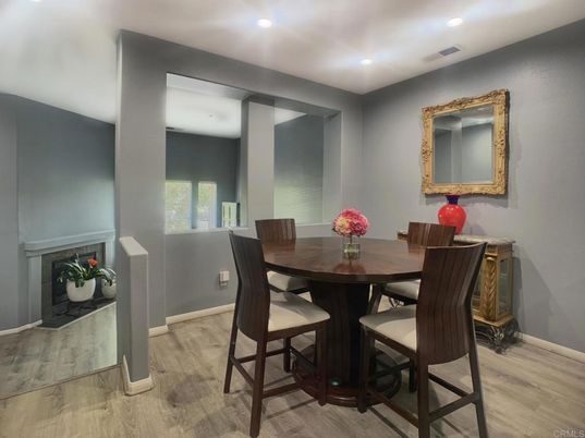 Dining room, Interior, Recessed Lighting, Wood Texture Flooring