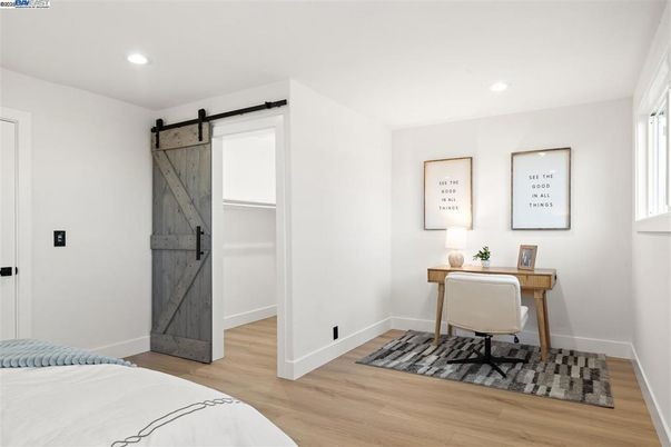 Bedroom, Home Office, Interior, Recessed Lighting, Wood Texture Flooring