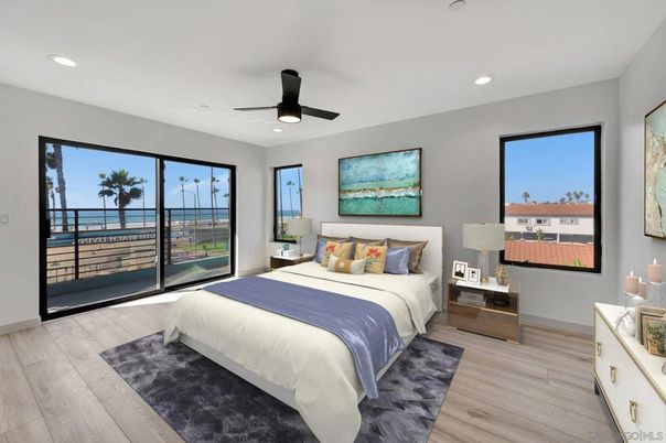Bedroom, Interior, Recessed Lighting, Water, Wood Texture Flooring