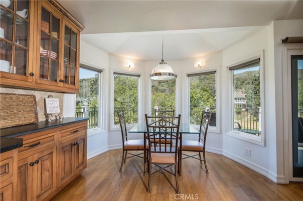 Dining room, Interior, Pendant Lights, Wood Texture Flooring