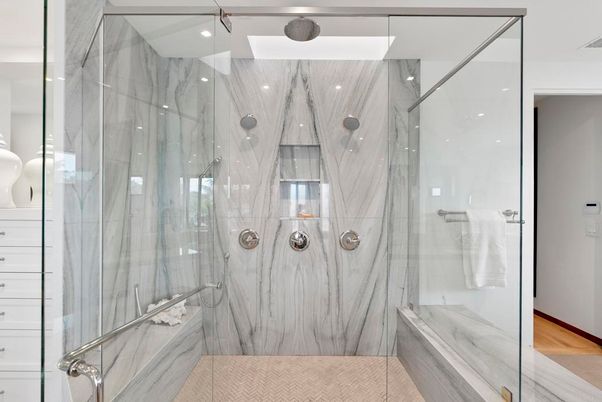 Bathroom, Glass Shower, Interior, Marble Walls