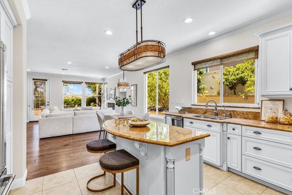 Interior, Kitchen, Living room, Pendant Lights, Recessed Lighting, Wood Texture Flooring