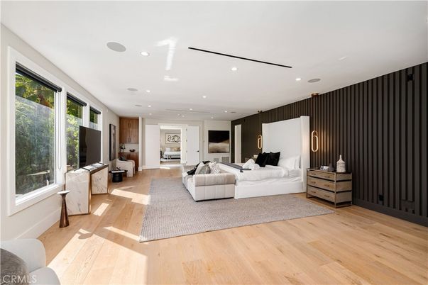 Bedroom, Interior, Living room, Recessed Lighting, Wood Texture Flooring