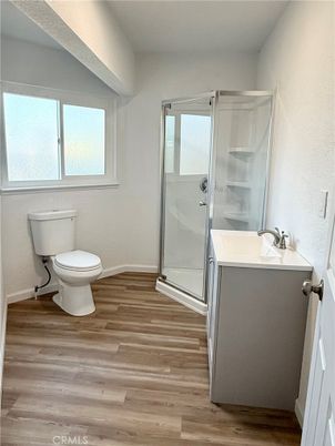 Bathroom, Glass Shower, Interior, Wood Texture Flooring