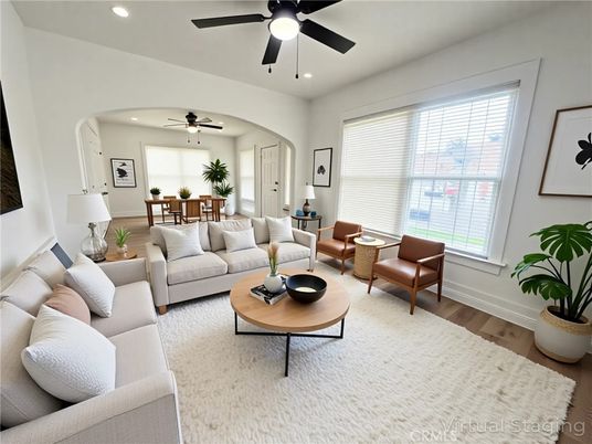 Dining room, Interior, Living room, Recessed Lighting, Wood Texture Flooring