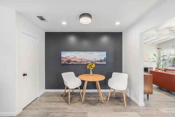 Dining room, Interior, Recessed Lighting, Wood Texture Flooring