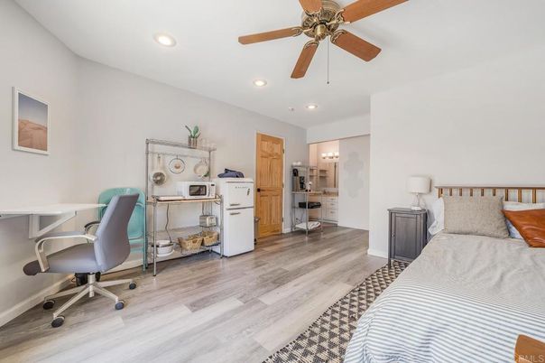 Bedroom, Home Office, Interior, Recessed Lighting, Wood Texture Flooring