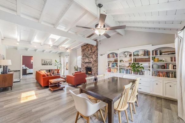Dining room, Fireplace, Interior, Living room, Wood Texture Flooring
