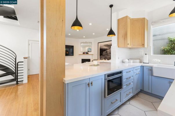 Interior, Kitchen, Pendant Lights, Recessed Lighting, Wood Texture Flooring