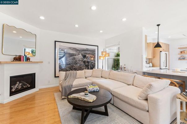 Fireplace, Interior, Living room, Pendant Lights, Recessed Lighting, Wood Texture Flooring