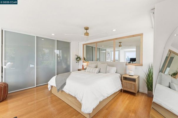 Bedroom, Interior, Recessed Lighting, Wood Texture Flooring