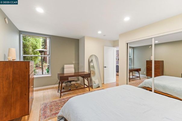 Bedroom, Home Office, Interior, Recessed Lighting, Wood Texture Flooring