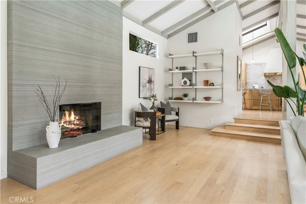 Fireplace, Interior, Pendant Lights, Wood Texture Flooring