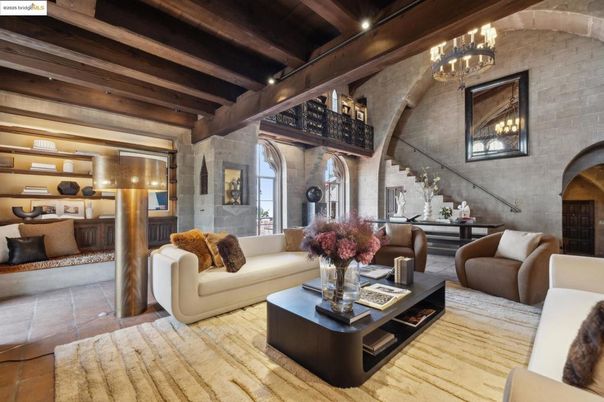 Chandelier, Interior, Living room, Recessed Lighting, Stone Walls, Wooden Beams, Wooden Ceilings, Wood Texture Flooring